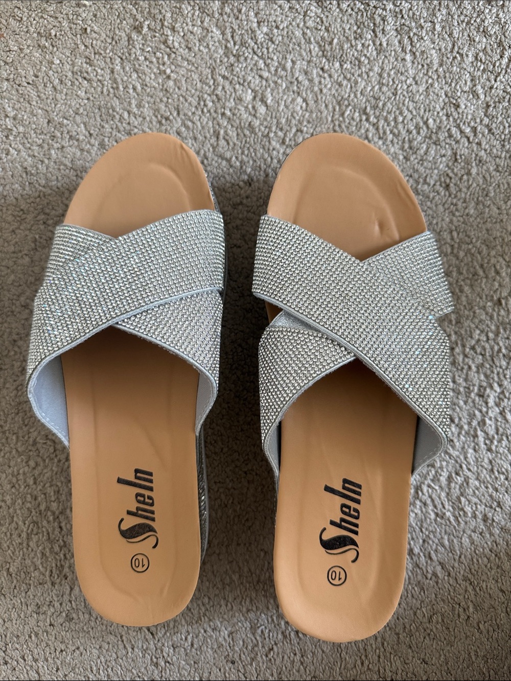 SHEIN Silver Sparkle Crisscross Slide Mules
